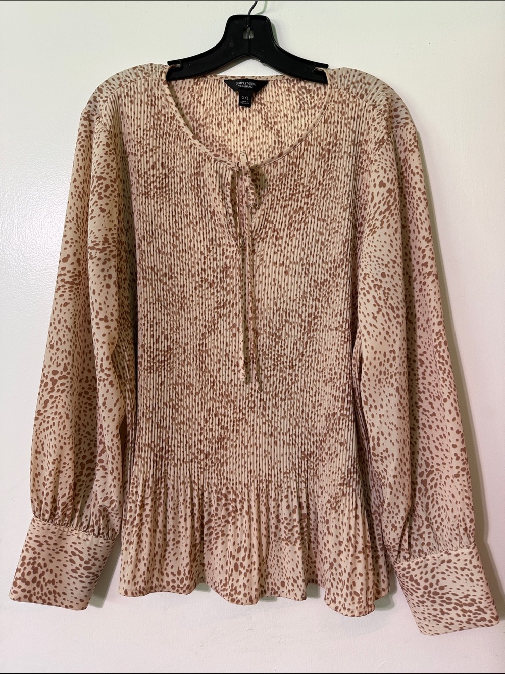 Simply Vera Vera Wang XXL  Beige and Brown Speckled Long-Sleeve Peasant Top